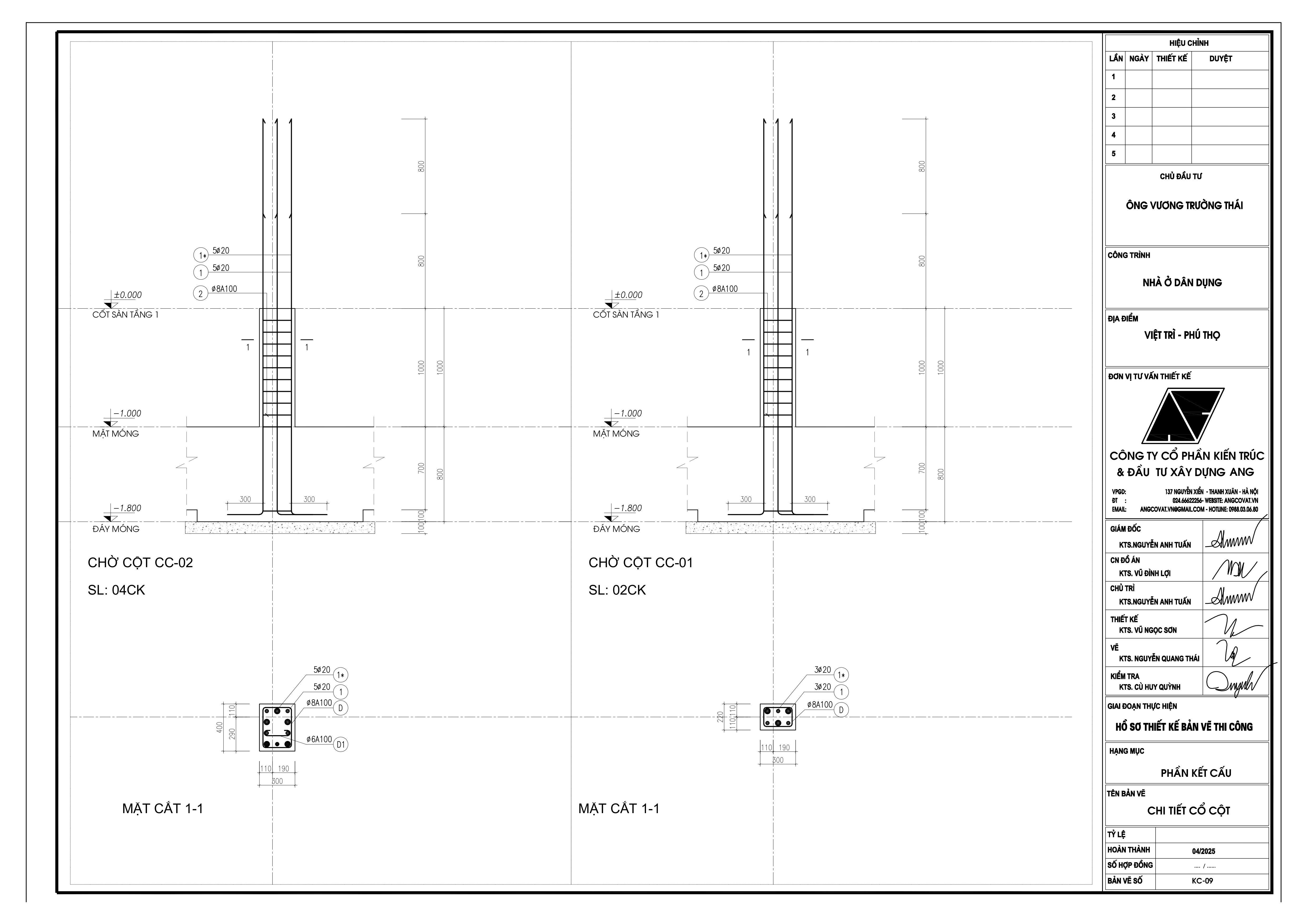 Chi tiết cổ cột trong bản vẽ móng ép cọc nhà 4 tầng