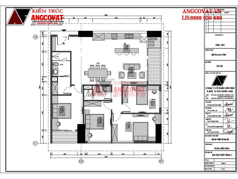 Bản vẽ thiết kế mẫu nhà cấp 4 phòng khách liền bếp đẹp và tiện nghi đẳng cấp do KTS Angcovat thiết kế