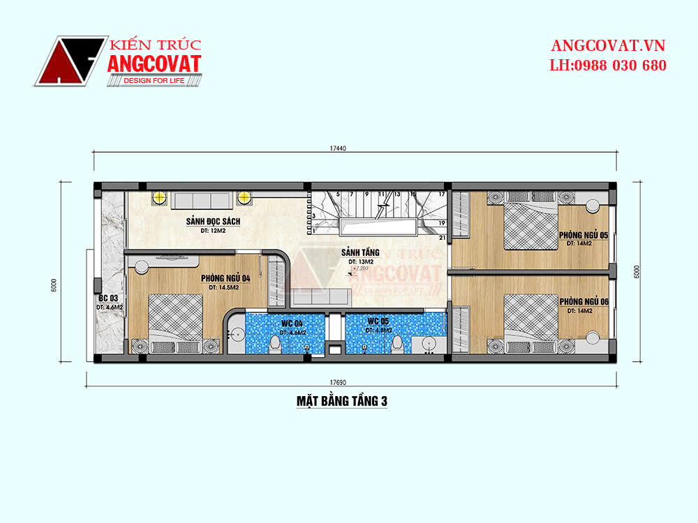 Tư vấn thiết kế nhà phố 4 tầng 100m2 mái bằng hiện đại 7 phòng ngủ