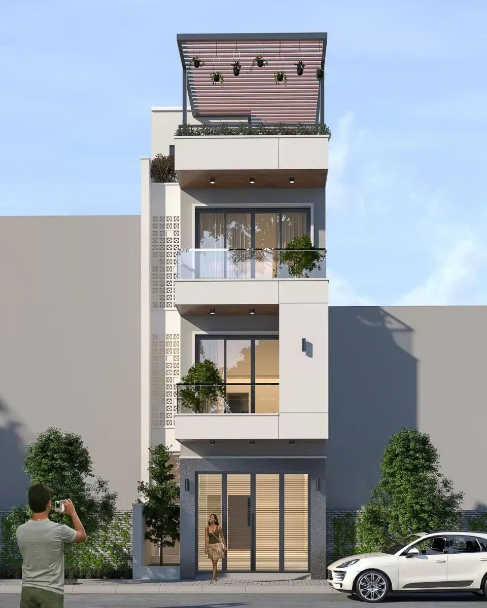 Không gian sống nhà 4 tầng 100m2 mái bằng