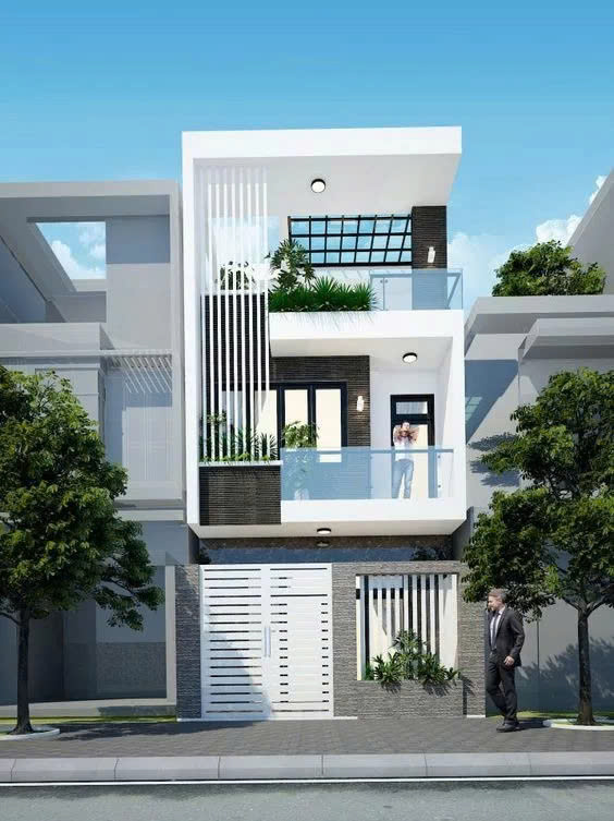 Thiết kế nhà phố 4 tầng 100m2 gam màu trắng