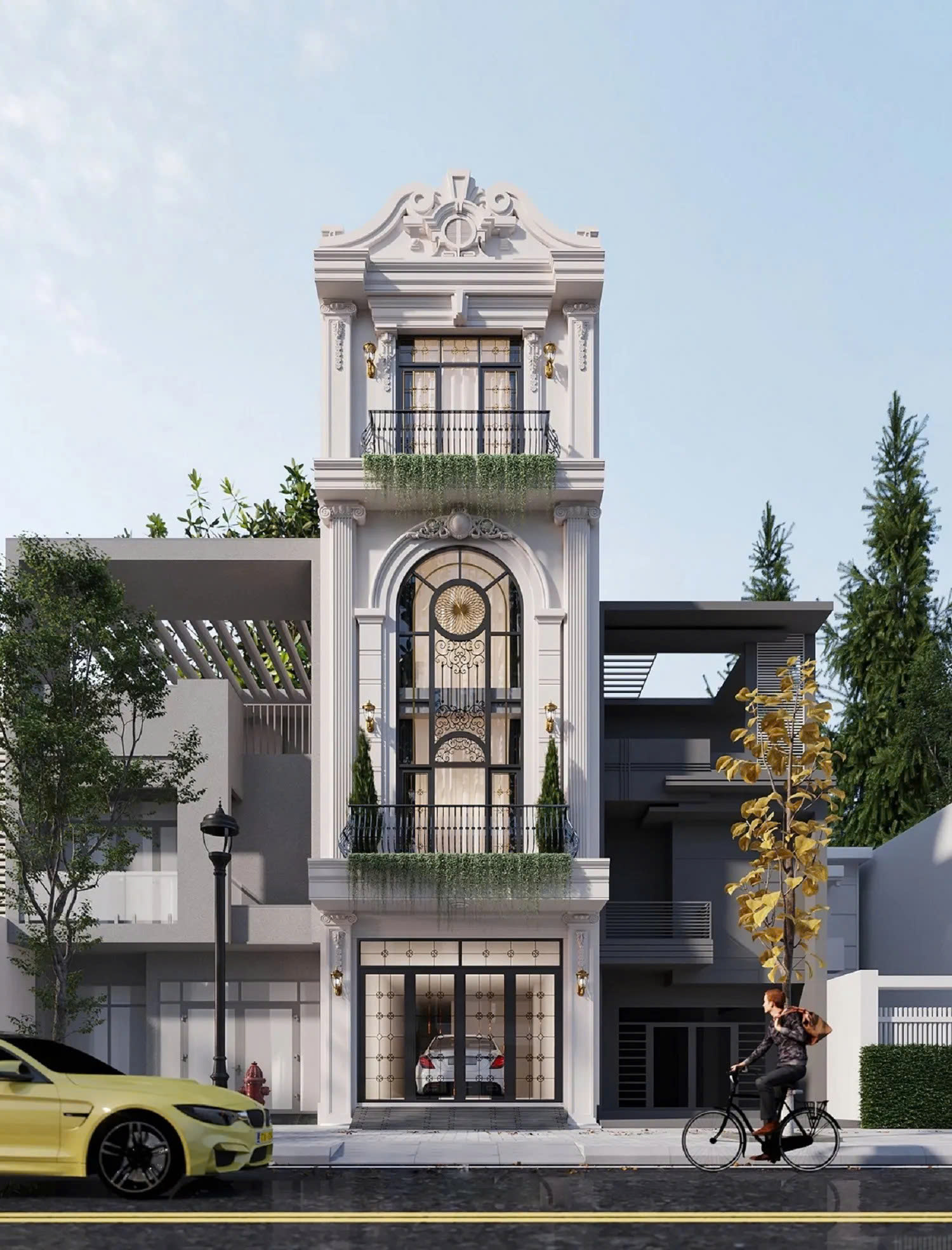 Phong cách nhà 4 tầng tân cổ điển 100m2