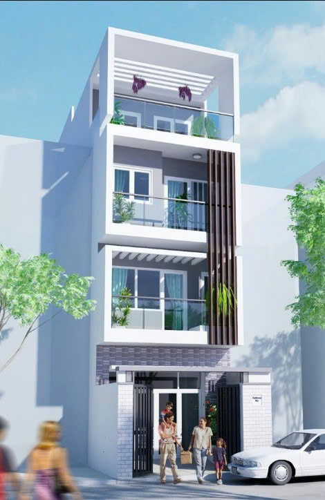 Nhà phố 4 tầng có thanh lam chống nắng trước mặt tiền
