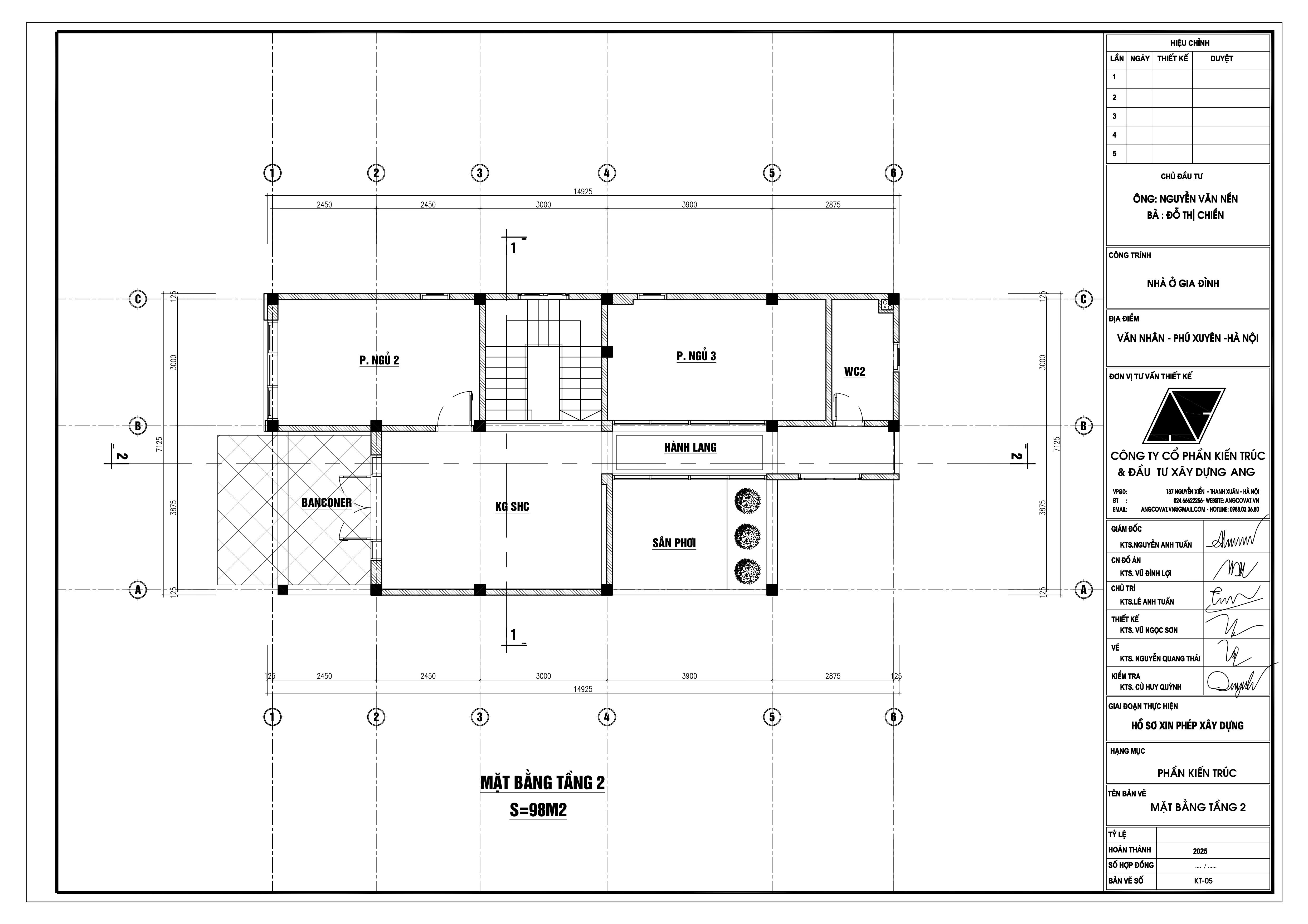 File Cad bản vẽ xin giấy phép xây dựng nhà 2 tầng
