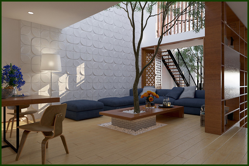 thiết kế nhà 3 tầng không gian xanh trong nhà 
