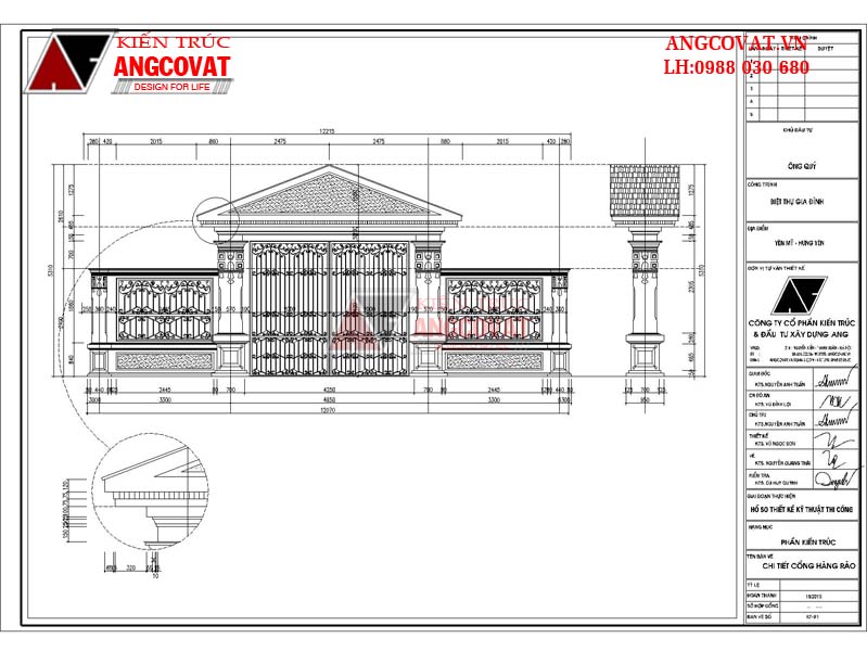 Cung cấp bản vẽ mẫu cổng và hàng rào đẹp KN110027 - Kiến trúc Angcovat