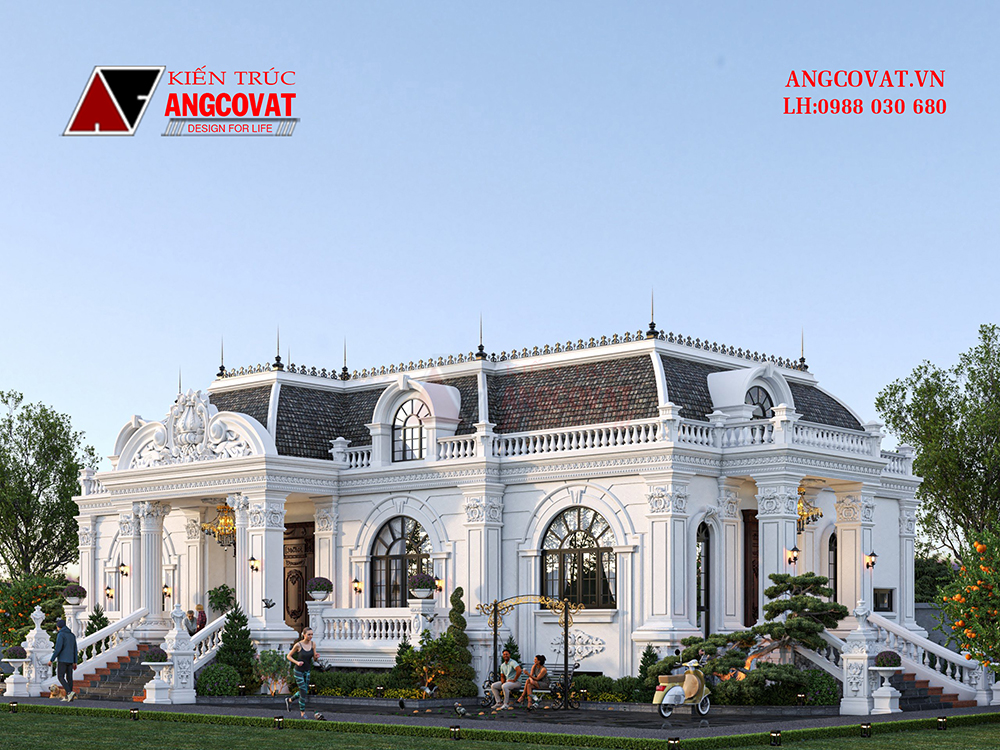 bản vẽ biệt thự 1 tầng kiểu pháp