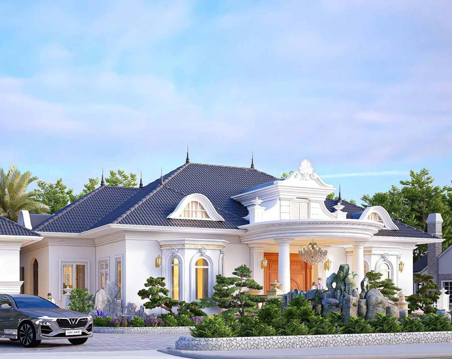 bản vẽ biệt thự 1 tầng kiểu pháp
