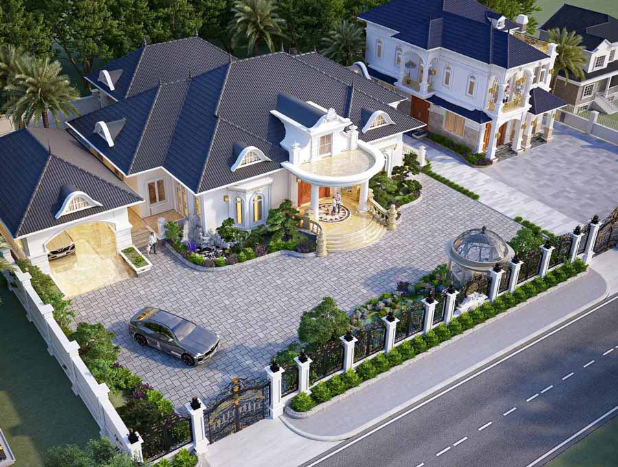 bản vẽ biệt thự 1 tầng kiểu pháp