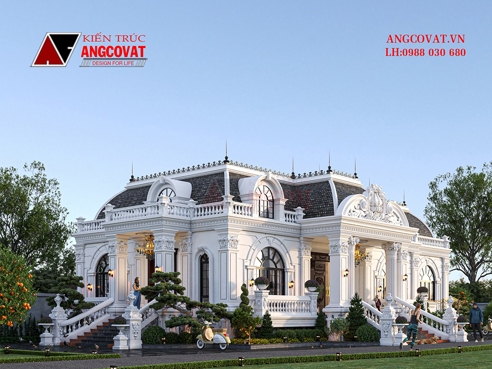 bản vẽ biệt thự 1 tầng kiểu pháp