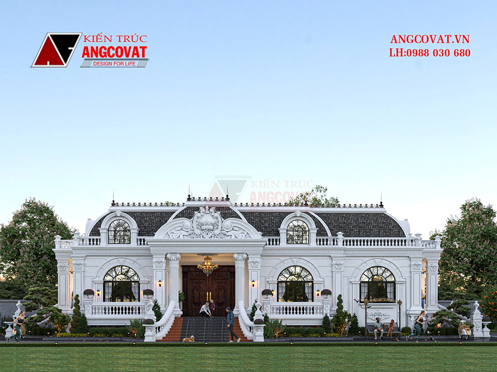 bản vẽ biệt thự 1 tầng kiểu pháp