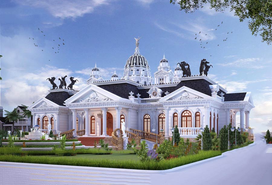 bản vẽ biệt thự 1 tầng kiểu pháp