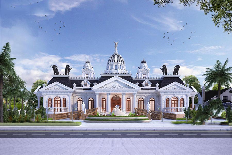 bản vẽ biệt thự 1 tầng kiểu pháp