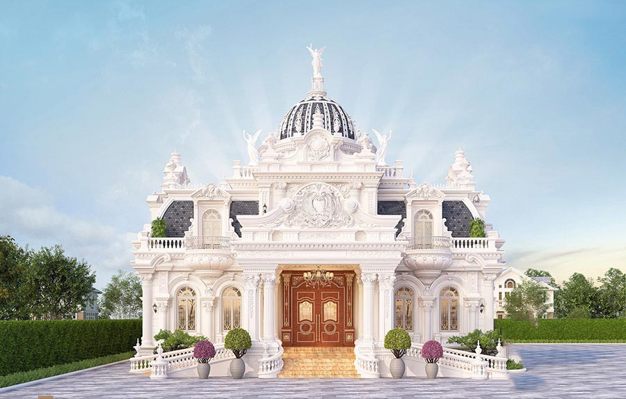 bản vẽ biệt thự 1 tầng kiểu pháp