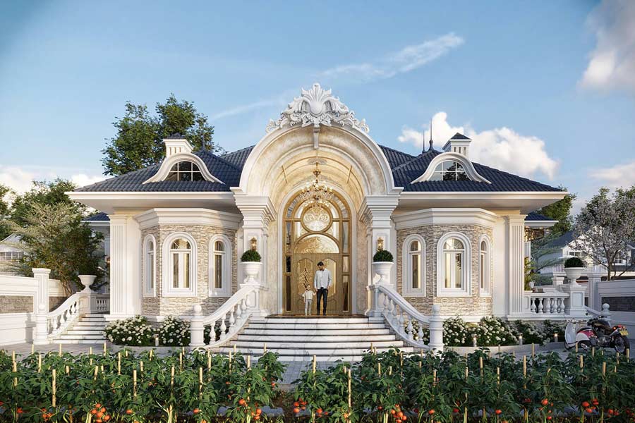 bản vẽ biệt thự 1 tầng kiểu pháp