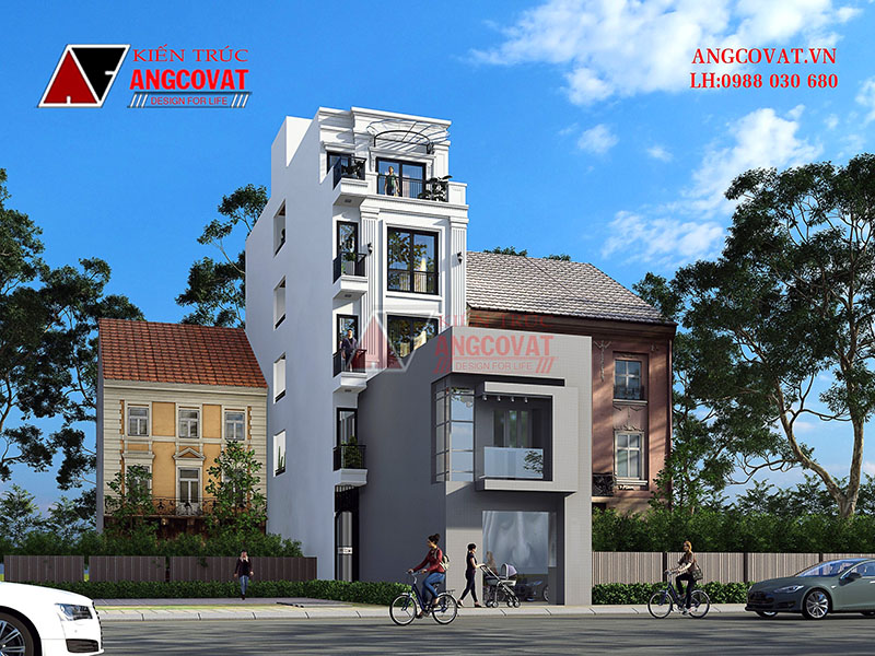 Thiết kế 3D chung cư mini 5 tầng diện tích 100m2 phong cách kiến trúc tân cổ điển