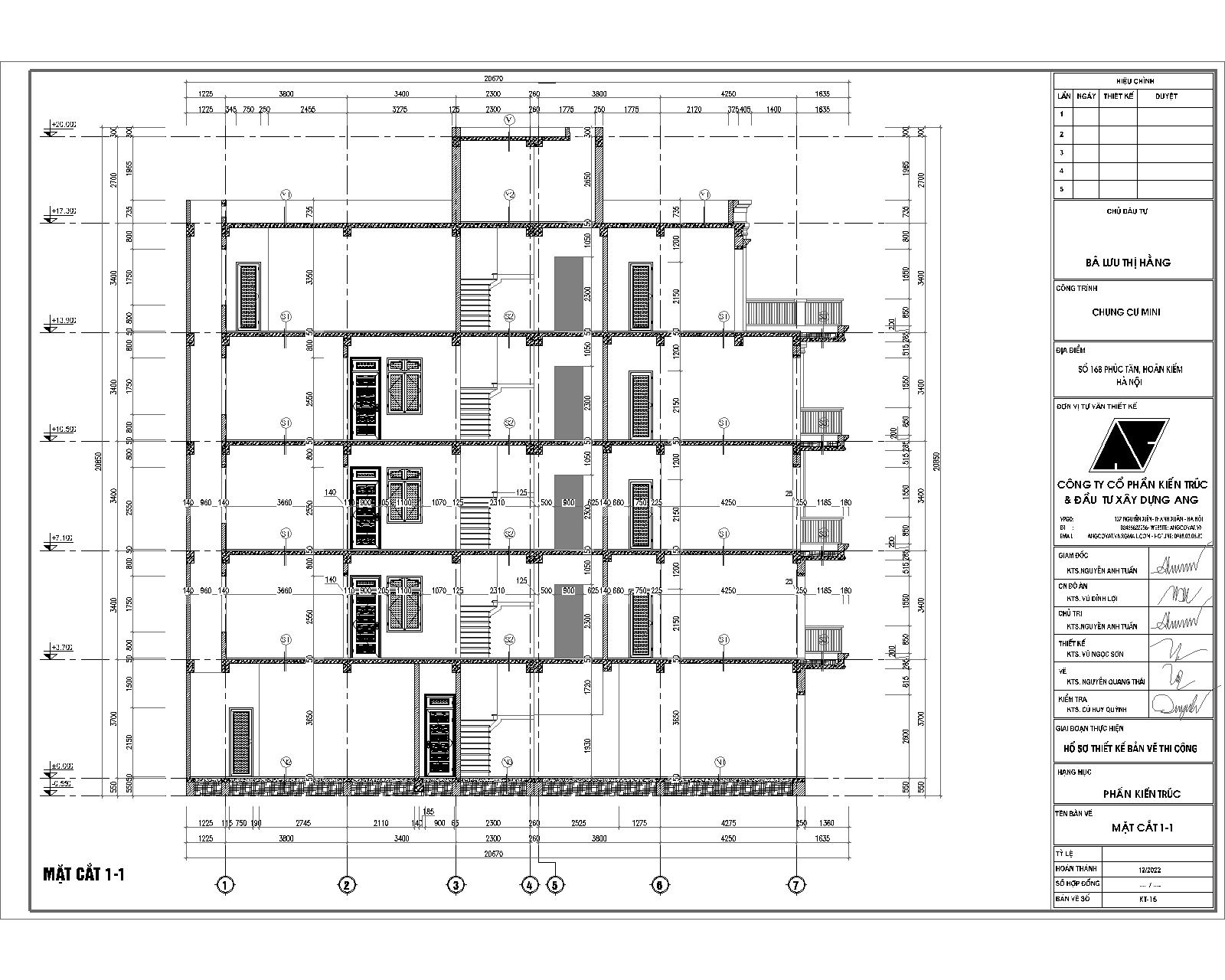bản vẽ mặt cắt hồ sơ thiết kế chung cư mini 5 tầng diện tích 100m2 đẹp 