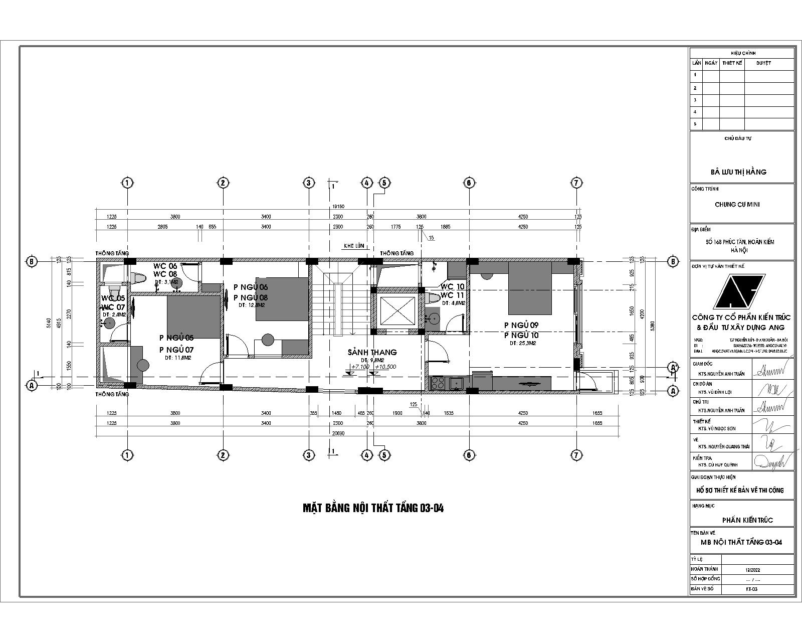 mặt bằng tầng 3 và 4 mẫu thiết kế chung cư mini 5 tầng 100m2