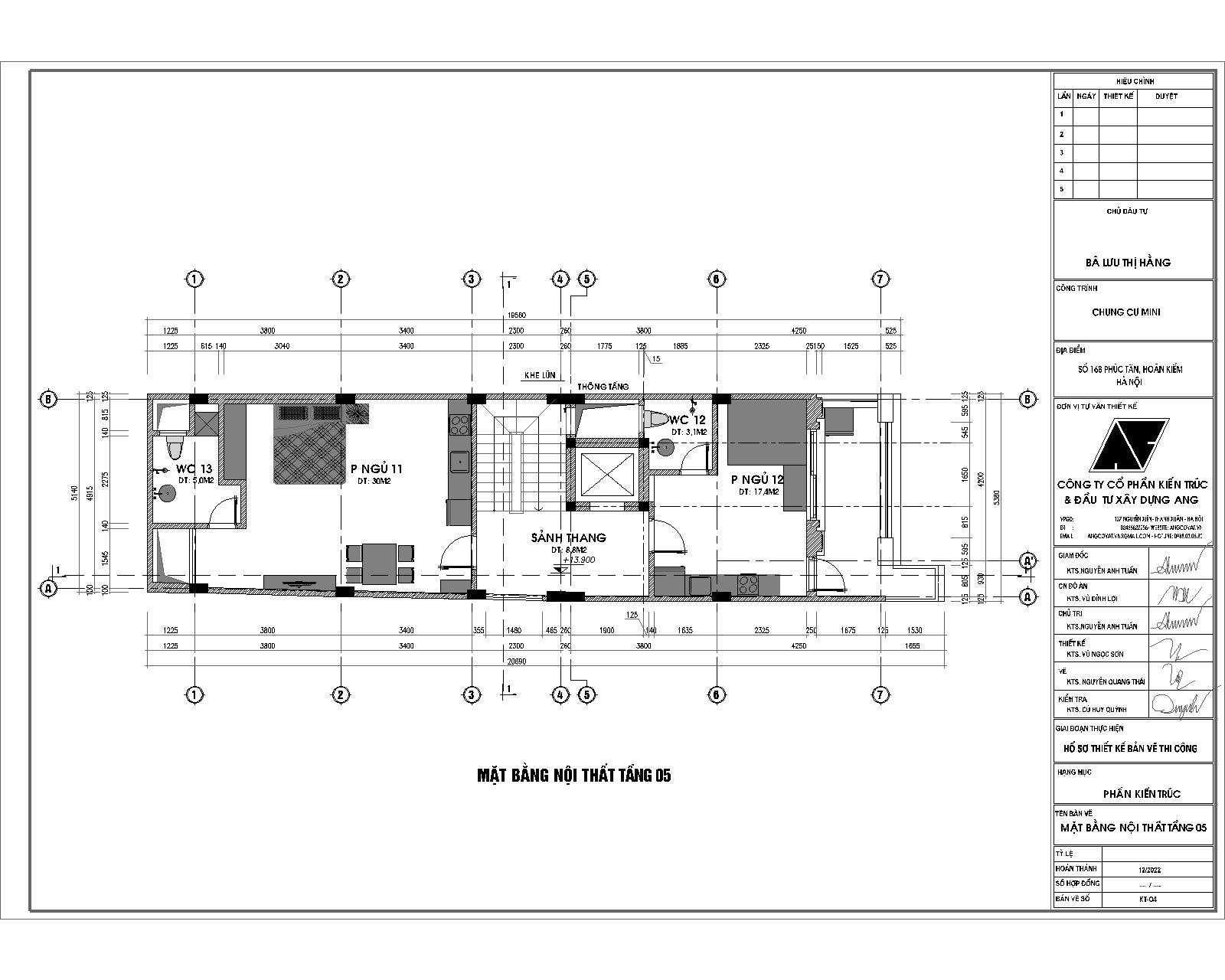 mặt bằng tầng 5mẫu thiết kế chung cư mini 5 tầng 100m2
