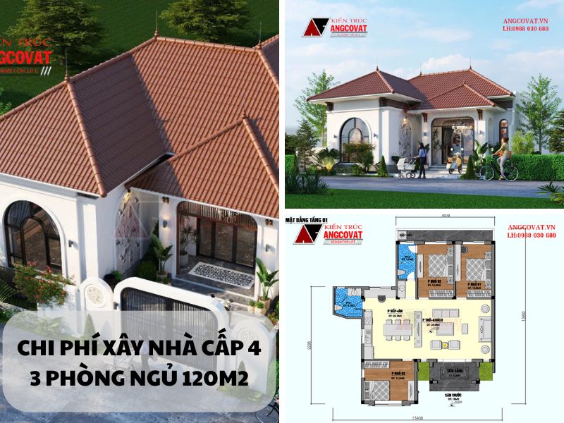 Tìm hiểu chi phí xây nhà cấp 4 3 phòng ngủ 120m2 chi tiết 