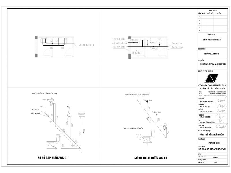 Sơ đồ cấp thoát nước WC 1 của biệt thự phố