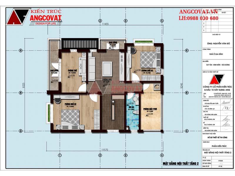 chi phí xây nhà 2 tầng 3 phòng ngủ mái bằng đơn giản 9x12m