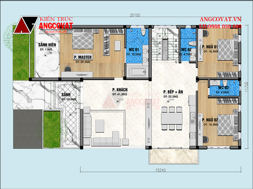 Bản vẽ mặt bằng biệt thự 200m2 có tầng hầm hiện đại 