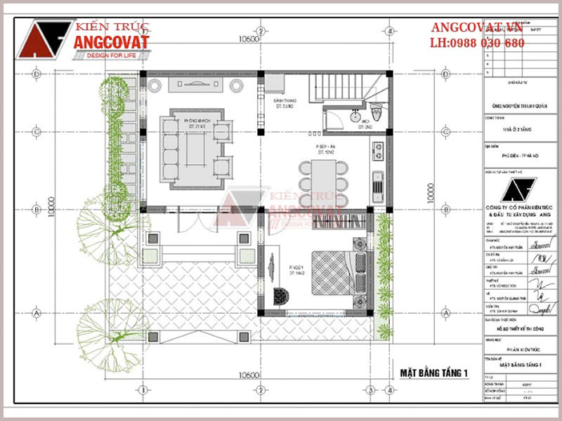 Mặt bằng tầng 1 thiết kế nhà 70m2 3 phòng ngủ đơn giản tại Hà Nội