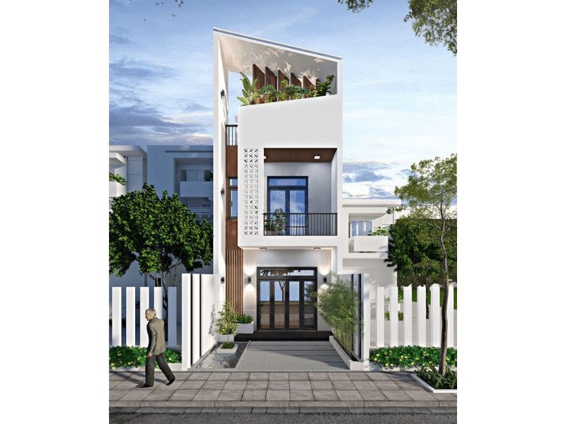 Thiết kế nhà 40m2 mái lệch độc đáo có hệ thống cửa kính và lam chắn đón ánh sáng tự nhiên hiệu quả