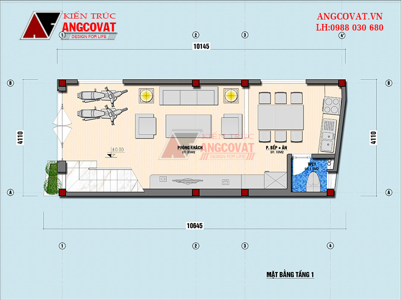 Mặt bằng công năng tầng 1 của thiết kế nhà 40m2