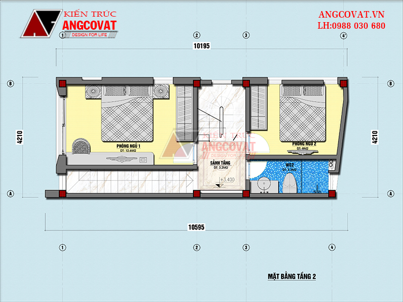 Măt bằng tầng 2 công trình nhà 40m2