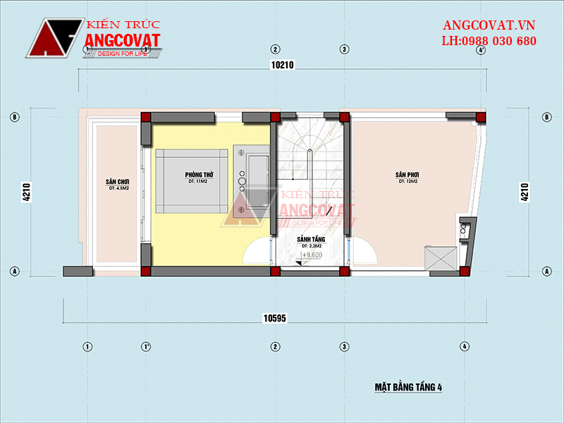  Mặt bằng công năng tầng 4 của mẫu nhà 40m2 hiện đại