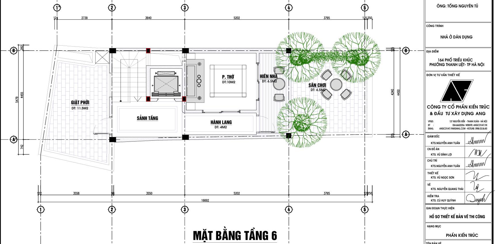 mặt bằng tầng 6 nhà phố 4.5x15m