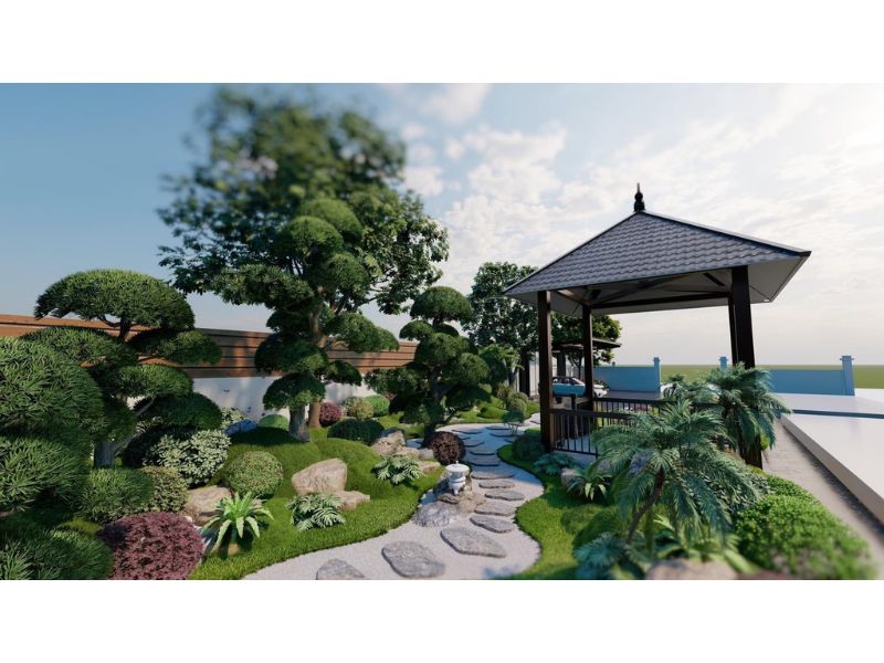 Nhà vườn 1 tầng có cảnh quan sân vườn chòi nghỉ thoáng