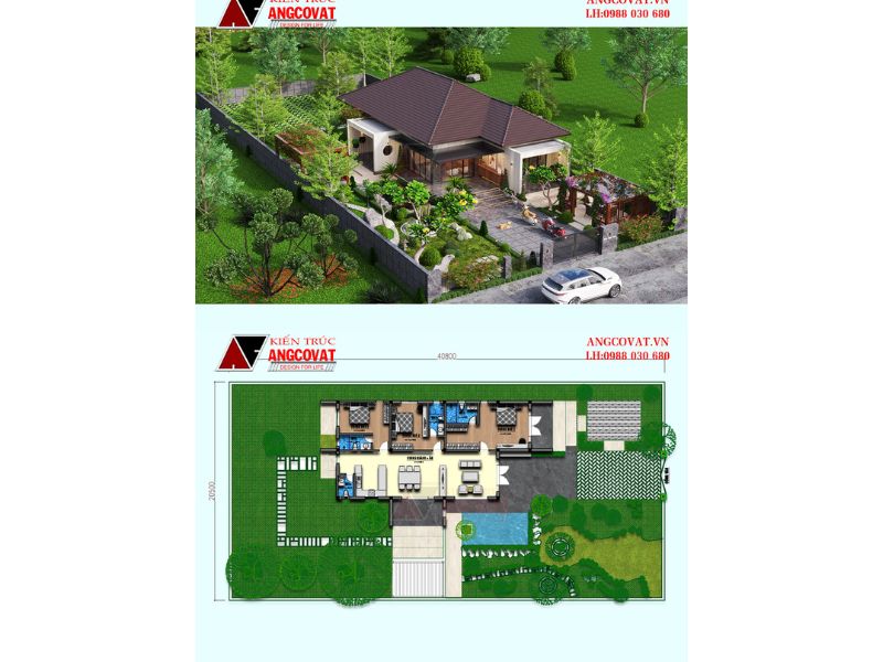 Biệt thự 1 tầng mái nhật 180m2 có sân vườn rộng