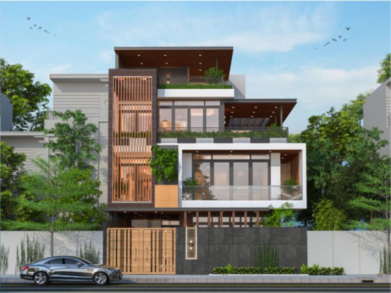 Mẫu nhà 4 tầng 150m2 mái bằng với vật liệu kính tối ưu ánh sáng 