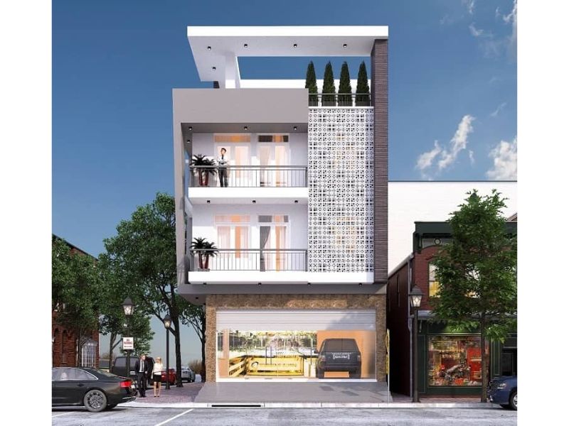 Mẫu nhà 4 tầng 150m2 với hình khối vuông vức, khỏe khoắn 
