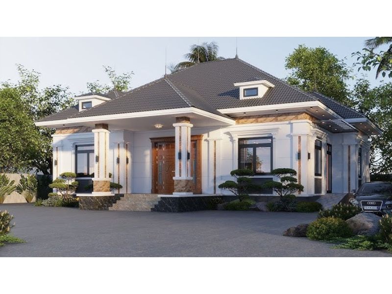 Mẫu nhà cấp 4 mái Nhật tân cổ điển 100m2 