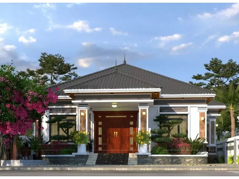 Nhà mái Nhật 10x12m thiết kế mặt tiền cân đối đẹp 