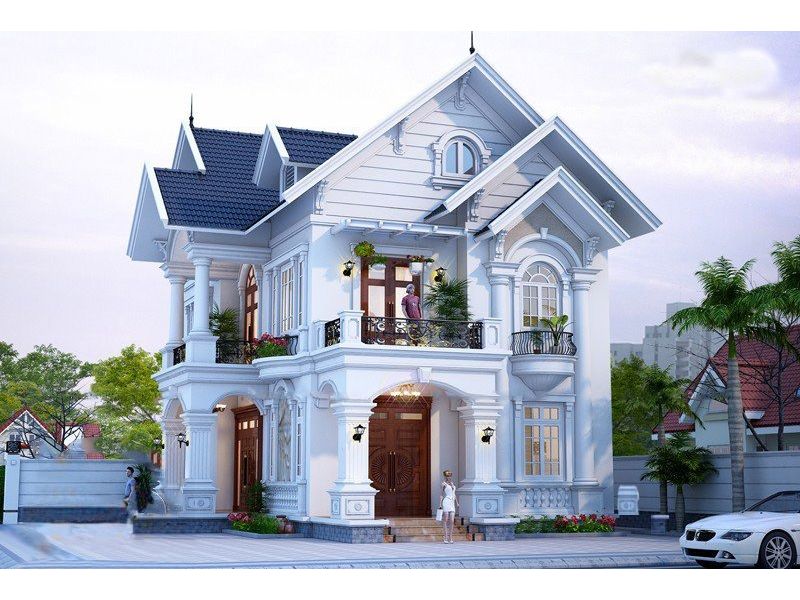Thiết kế nhà tân cổ điển 2 mặt tiền mái Thái thoáng đãng 