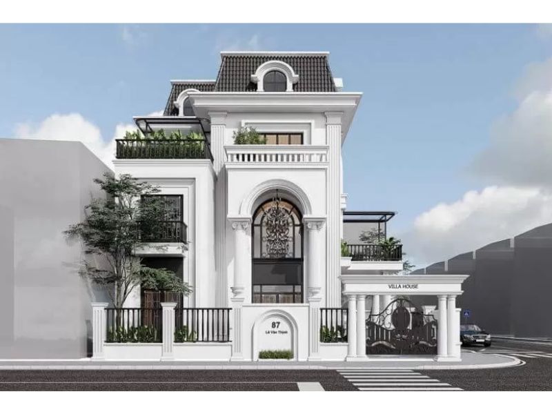 Tham khảo mẫu nhà biệt thự 2 tầng tân cổ điển mái Mansard 
