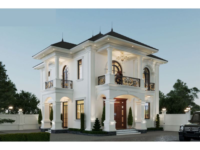 Đường nét trang trí tối giản mà sang trọng trong mẫu nhà tân cổ điển 