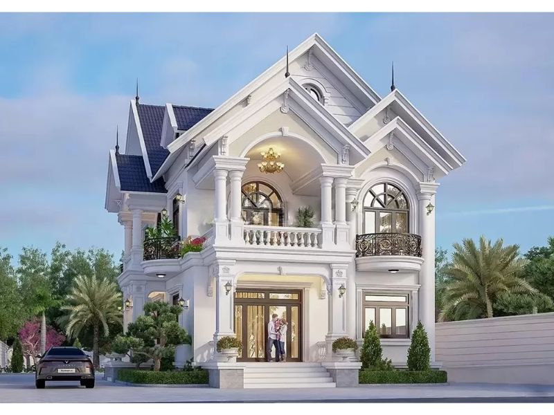 Biệt thự 2 tầng tân cổ điển thiết kế lan can sắt mỹ thuật tinh tế 