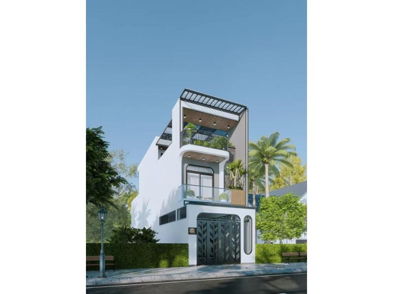 Nhà 2 tầng có khoảng sân rộng trước nhà