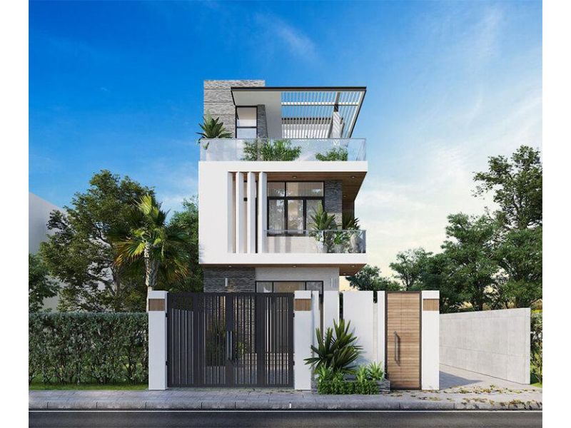 Nhà 2 tầng 1 tum 8x10m hiện đại