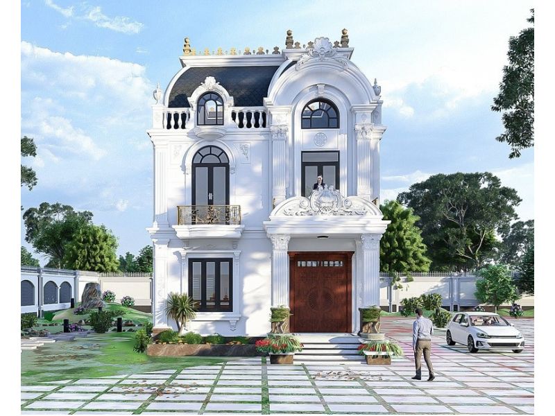 Kiến trúc nhà 2 tầng mặt tiền 8m tân cổ điển