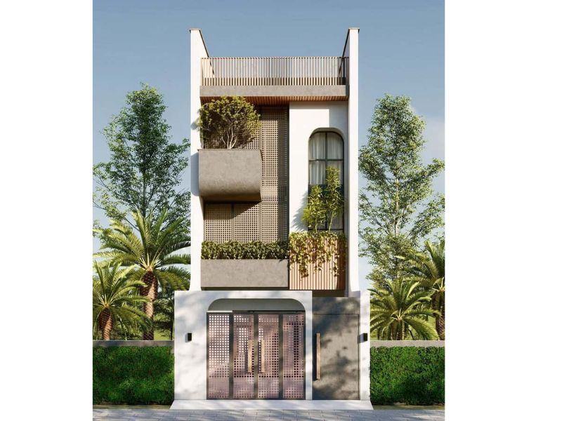 Mặt tiền nhà 3 tầng thiết kế sáng tạo với hình khối đa dạng  