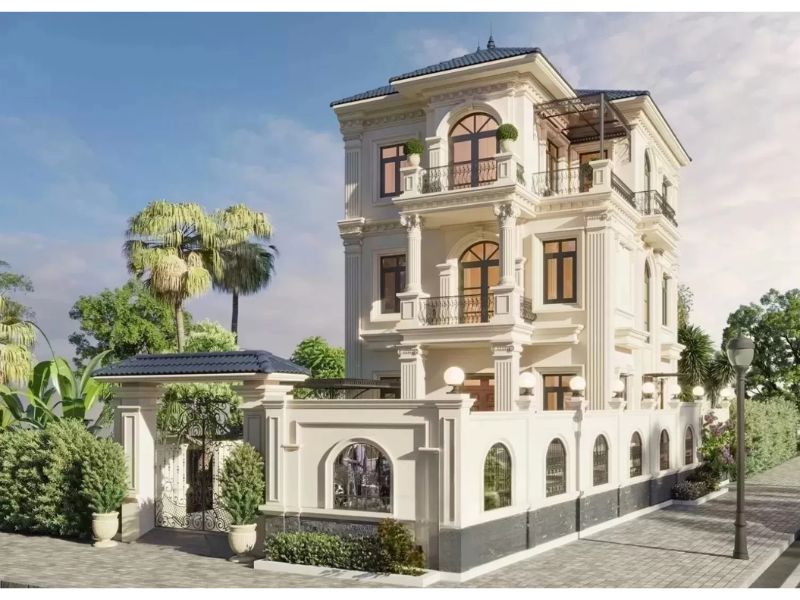Nhà biệt thự vườn 3 tầng gam màu trắng kem