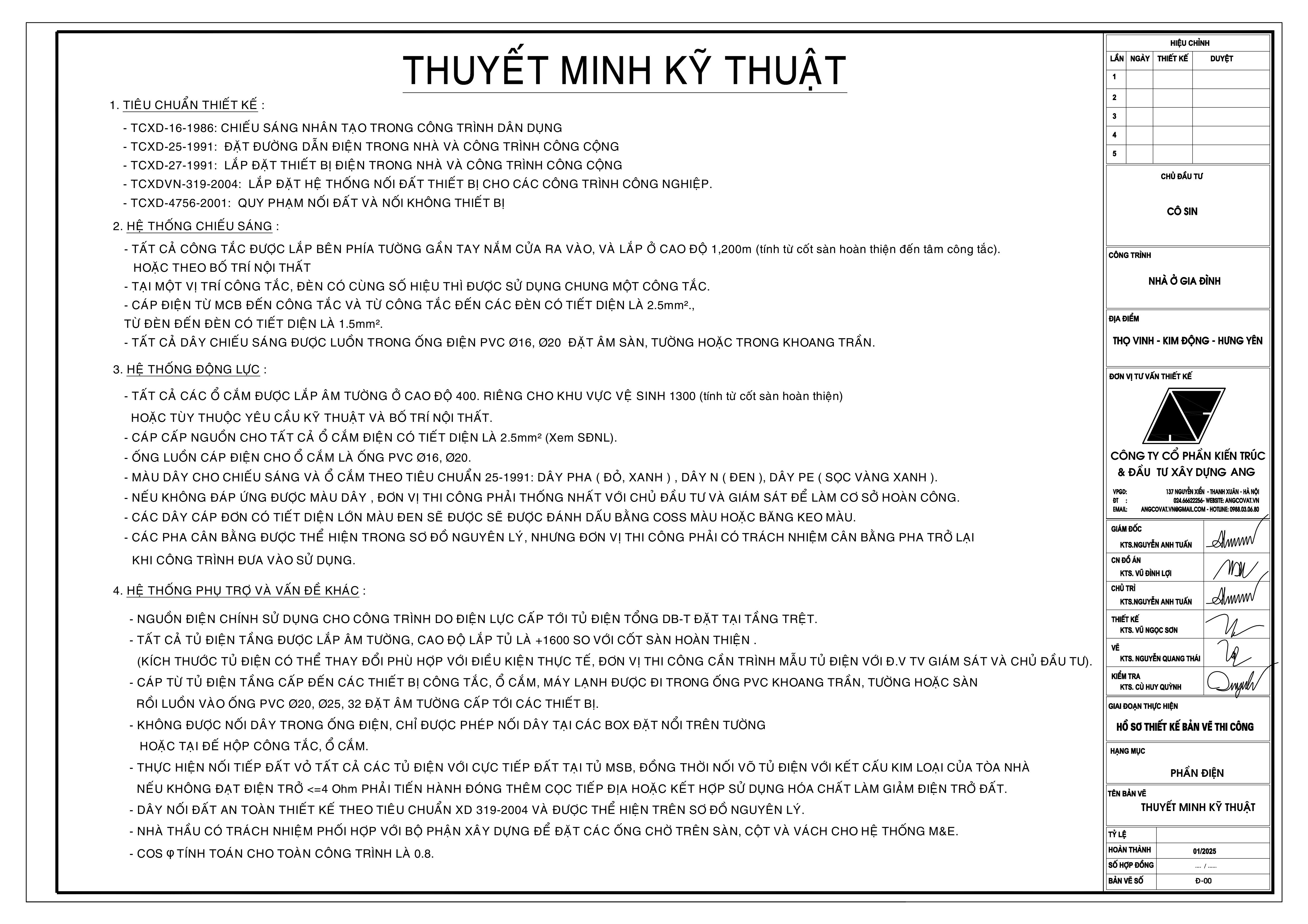 Thuyết minh kỹ thuật bản vẽ phần điện của nhà cấp 4