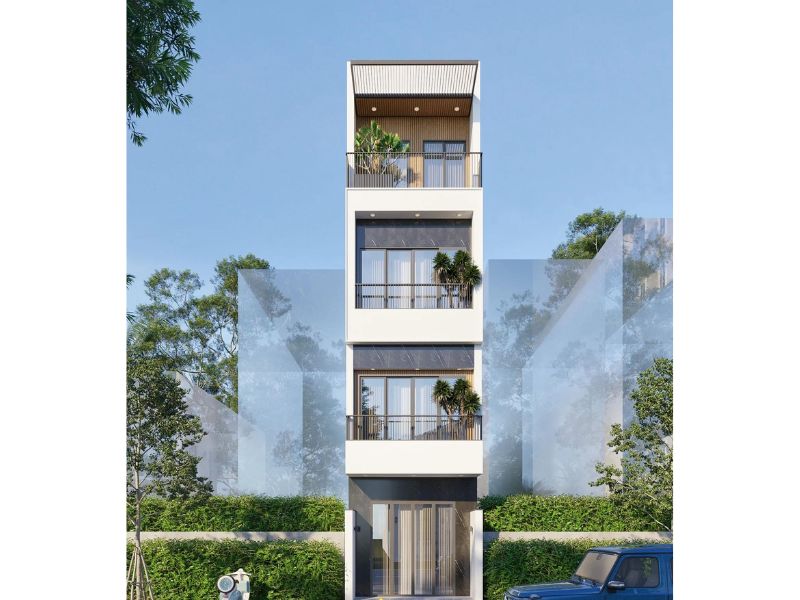 Vẻ ngoài hiện đại với hệ thống cửa kính tối ưu ánh sáng tự nhiên của công trình 40m2 4 tầng